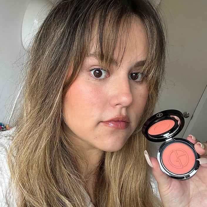Reece wearing Giorgio Armani Beauty Luminous Silk Glow Blush in Offbeat