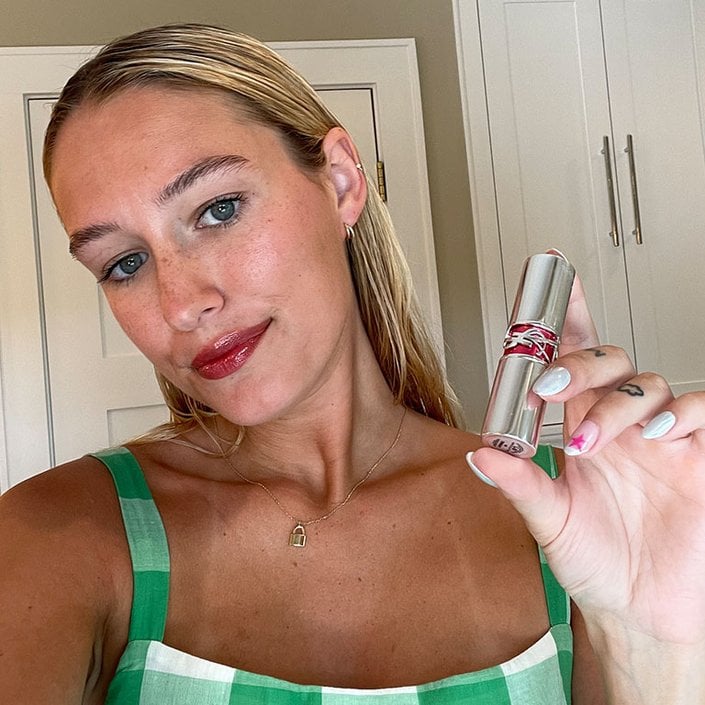 YSL Beauty Rouge Volupté Candy Glaze Lip Gloss Stick in Red Crush