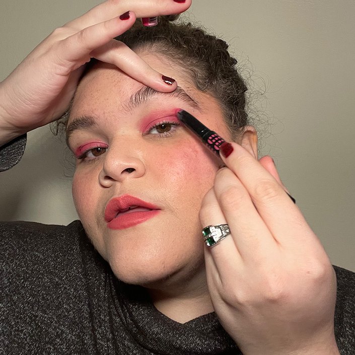 Editor wearing the Maybelline New York Color Tattoo Eye Stix in the shade I am Unique