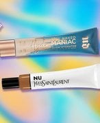 Collage of skin tints on a multicolored background