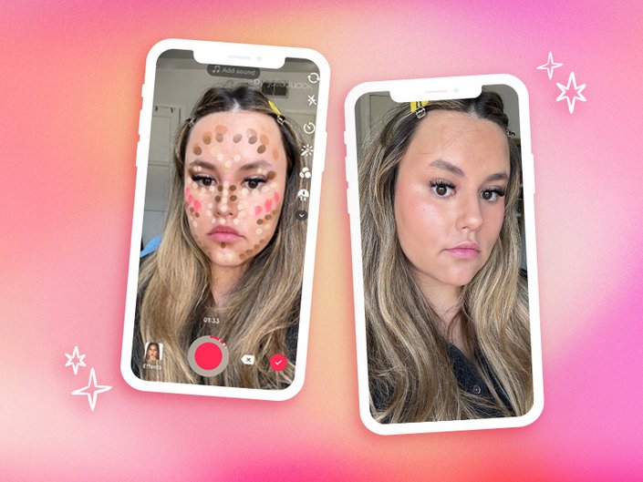 collage of reece trying the tiktok dot contour filter